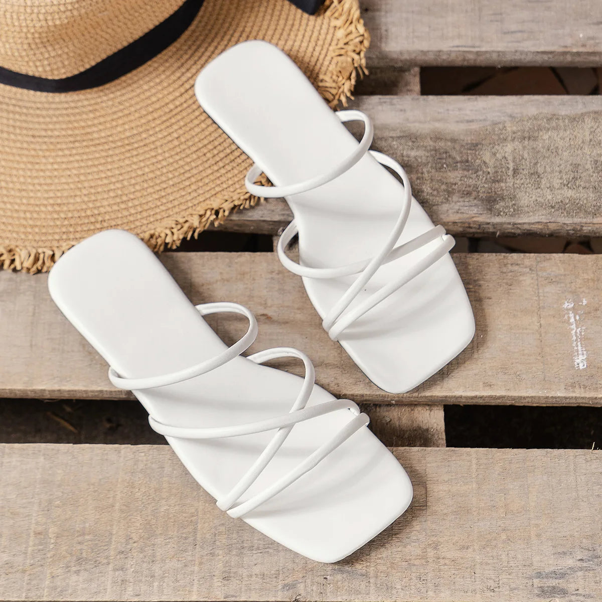 White Flat Sandals